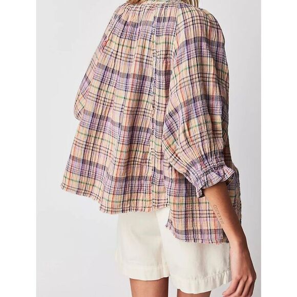 Free People Women's Lucy Cotton Button-Front Swing Blouse size S - Picture 9 of 9